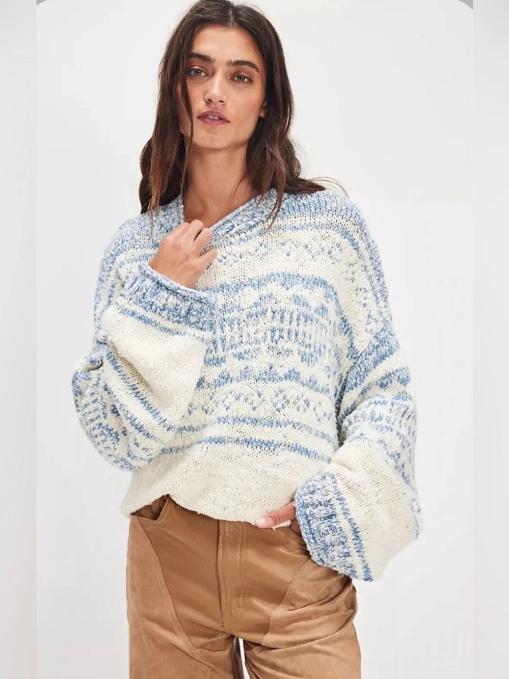 ▪️NWT Free People Cotton Dani Pattern Sweater - Cloud Combo